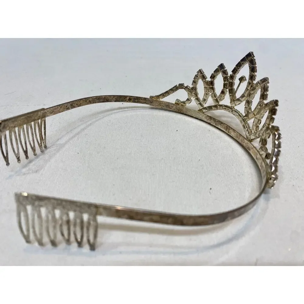 Vintage 1950s Tiara Rhinestones Bridal Pageant Prom Quinceanera Crown GOLDTONE